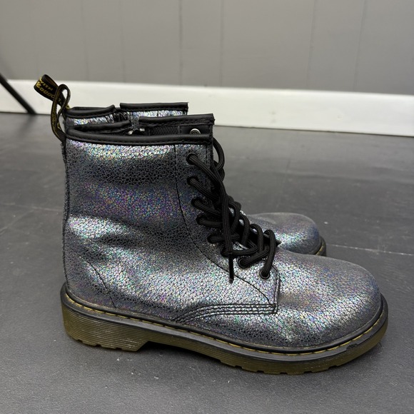 Dr. Martens Boots Womens Size 5 Black Iridescent Glitter Lace Up Side Zip Combat - Picture 1 of 10